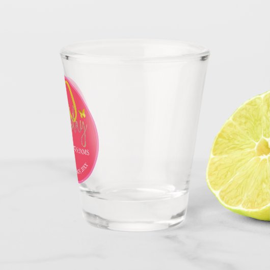 Elegante Glitter Gouden Vlinder Kalligrafie Shot Glas (Rechts)