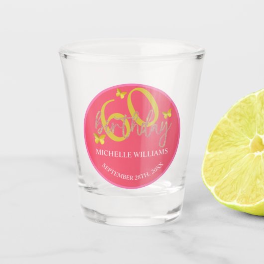 Elegante Glitter Gouden Vlinder Kalligrafie Shot Glas (Voorkant)