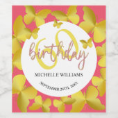 Elegante Glitter Gouden Vlinder Kalligrafie Wijn Etiket (Enkel label)
