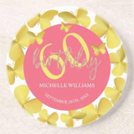 Elegante Glitter Gouden Vlinder Kalligrafie Zandsteen Onderzetter