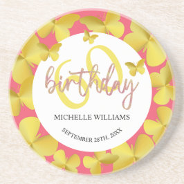 Elegante Glitter Gouden Vlinder Kalligrafie Zandsteen Onderzetter