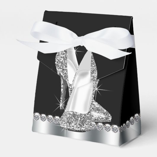 Elegante Glitter Hakken Schoen Bedankdoosjes (Voorkant Zijde)