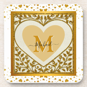Elegante Glitter Hart Beginletter & Naam Bier Onderzetter