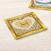 Elegante Glitter Hart Beginletter & Naam Kartonnen Onderzetters (Schuin)