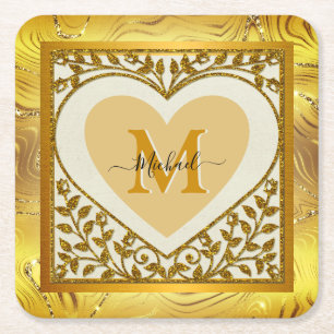 Elegante Glitter Hart Beginletter & Naam Kartonnen Onderzetters