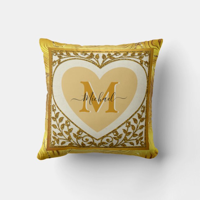 Elegante Glitter Hart Beginletter & Naam Kussen (Achterkant)
