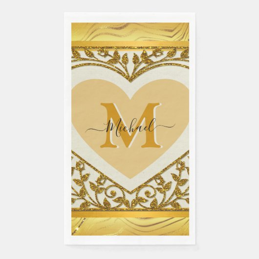 Elegante Glitter Hart Beginletter & Naam Servet (Voorkant)