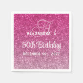 Elegante Glitter Heet Roze Ombre 50ste Verjaardag Servet (Voorkant)