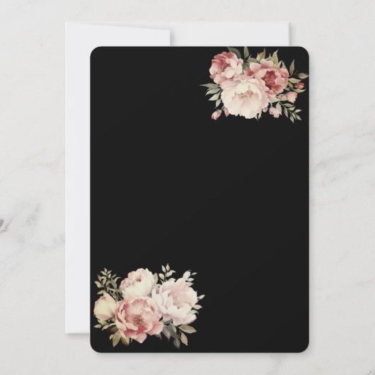 Elegante Glitter Jurk Bloemen Zwart Quinceanera Kaart (Achterkant)