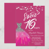 Elegante Glitter Jurk String Lights Sweet 16 Kaart (Voorkant / Achterkant)