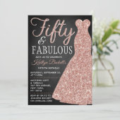 Elegante Glitter Jurk | Vijftig & Fabulous Verjaar Kaart (Staand voorkant)