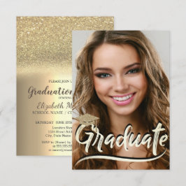 Elegante Glitter Kap, Foto Afstudeerfeestje Kaart