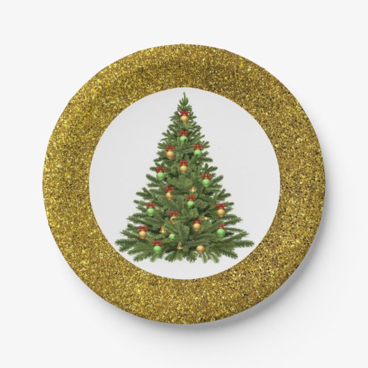 Elegante Glitter Kerstboom Papieren Bord (Voorkant)