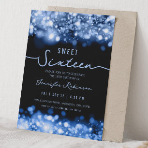 Elegante Glitter Lichtjes Sweet Sixteen Navyblauw  Kaart