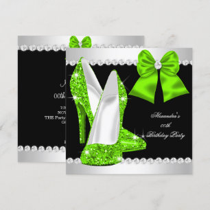 Elegante Glitter Limegroene Hoge Hakken Verjaardag Kaart