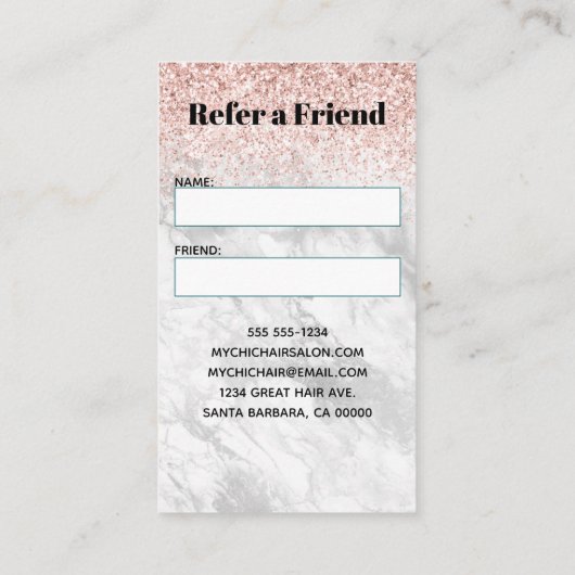 Elegante Glitter Marmer Salon Spa Referral Bedri Visitekaartje (Achterkant)