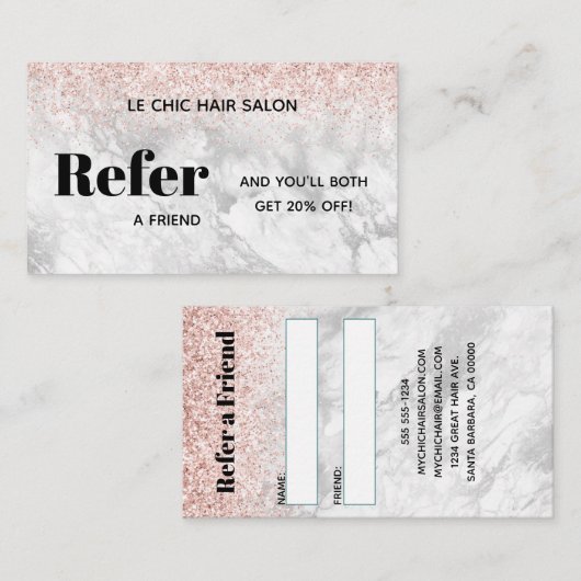 Elegante Glitter Marmer Salon Spa  Referral  Bedri Visitekaartje (Voorkant / Achterkant)