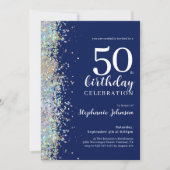 Elegante Glitter Navy 50e verjaardag Kaart (Voorkant)