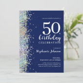 Elegante Glitter Navy 50e verjaardag Kaart (Staand voorkant)