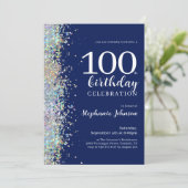 Elegante Glitter Navy Blue 100e verjaardag Kaart (Staand voorkant)