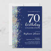 Elegante Glitter Navy Blue 70e verjaardag Kaart (Voorkant)