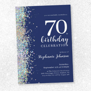 Elegante Glitter Navy Blue 70e verjaardag Kaart
