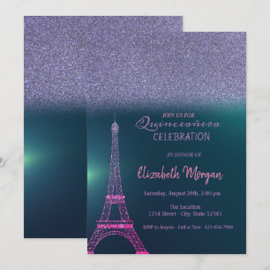 Elegante Glitter Ombre, Eiffeltoren Quinceanera Kaart