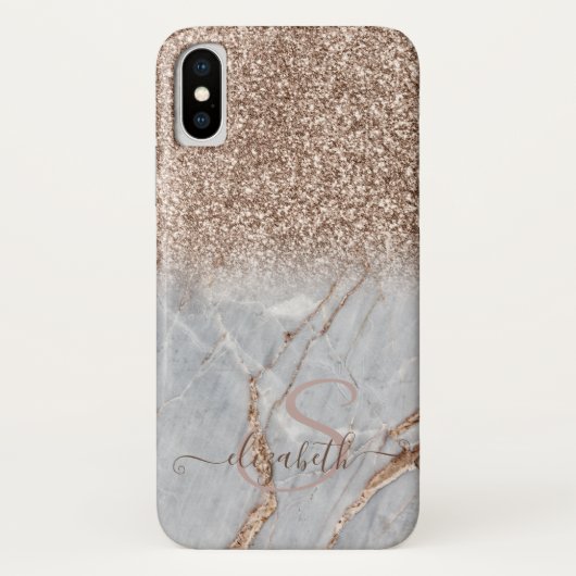 Elegante Glitter Ombre Roze Gouden Marmer Monogram Case-Mate iPhone Case (Achterkant)