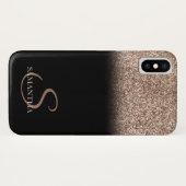 Elegante Glitter Ombre Zwarte Monogram Case-Mate iPhone Case (Achterkant (horizontaal))