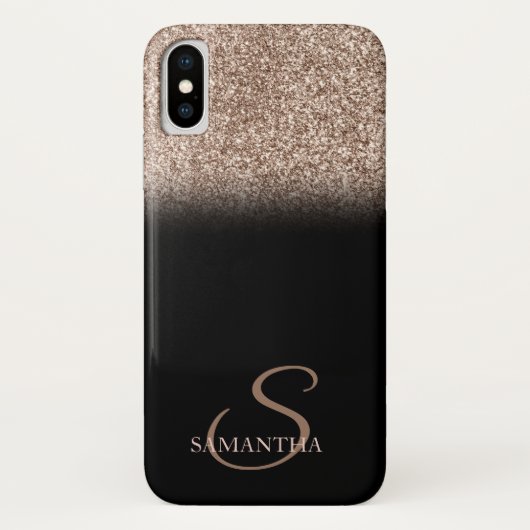 Elegante Glitter Ombre Zwarte Monogram Case-Mate iPhone Case (Achterkant)
