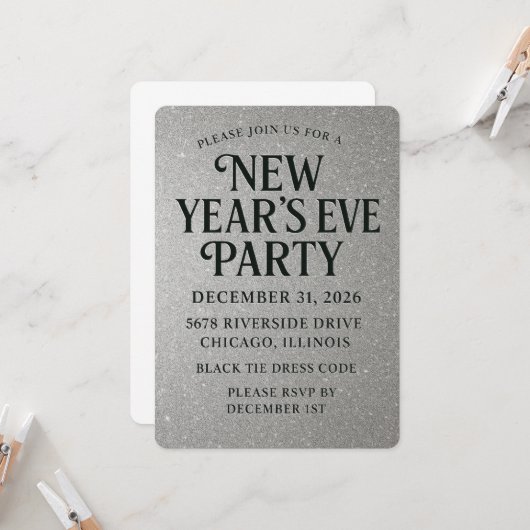 Elegante glitter oudejaarsavond kaart (Voorkant / Achterkant in situ)