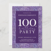 Elegante Glitter Paarse 100ste verjaardagsfeest Kaart (Voorkant)