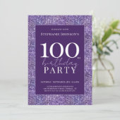 Elegante Glitter Paarse 100ste verjaardagsfeest Kaart (Staand voorkant)