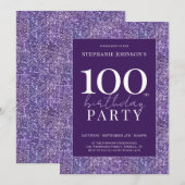 Elegante Glitter Paarse 100ste verjaardagsfeest Kaart (Voorkant / Achterkant)