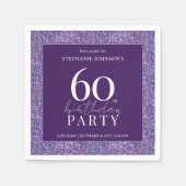 Elegante Glitter Paarse 60ste verjaardagsfeest Servet (Voorkant)