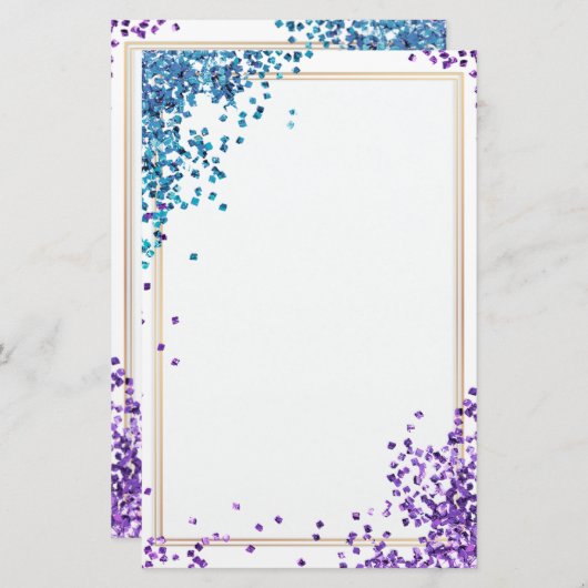 Elegante glitter paarse blauw briefpapier 5,5 "x 8 (Voorkant / Achterkant)