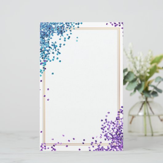 Elegante glitter paarse blauw briefpapier 5,5 "x 8 (Staand voorkant)