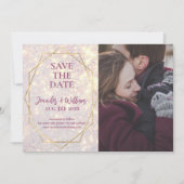 Elegante glitter Paarse foto Save The Date (Voorkant)