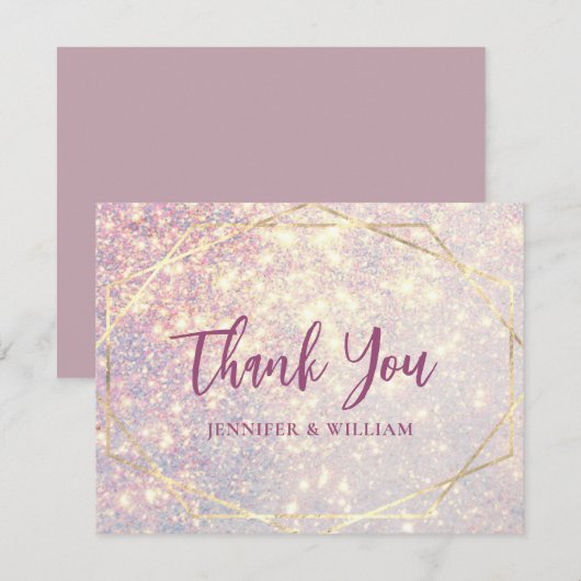 Elegante Glitter Paarse Geometrische Bruiloft Bedankkaart (Voorkant / Achterkant)