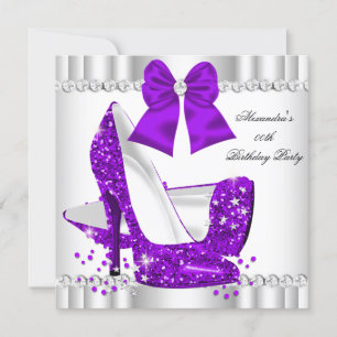 Elegante Glitter Paarse Glamour Hakken Wit Kaart