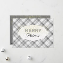 Elegante Glitter Prettig Kerstmis Tartan Grijs Wit Feestdagenkaart