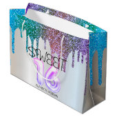 Elegante Glitter Regenboog Druppels Zilver Sweet 1 Groot Cadeauzakje (Achterkant Gekanteld)