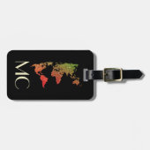 Elegante Glitter Reizen Wereldkaart Monogrammed Na Bagagelabel (Voorkant horizontaal)