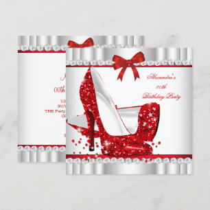Elegante Glitter Rode Glamour Hoge Hakken Zilver 3 Kaart