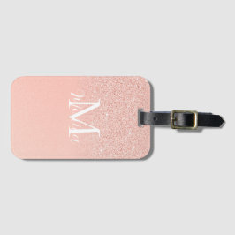 Elegante Glitter Roze Baby Monogram Naam Minimaal Bagagelabel