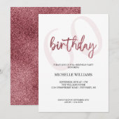 Elegante Glitter Roze Calligrafie Verjaardag Kaart (Voorkant / Achterkant)