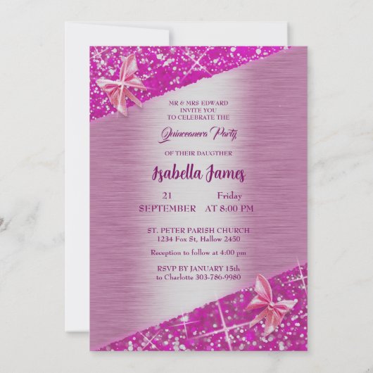 elegante glitter roze folie sparkle Butterfly clas Kaart (Achterkant)