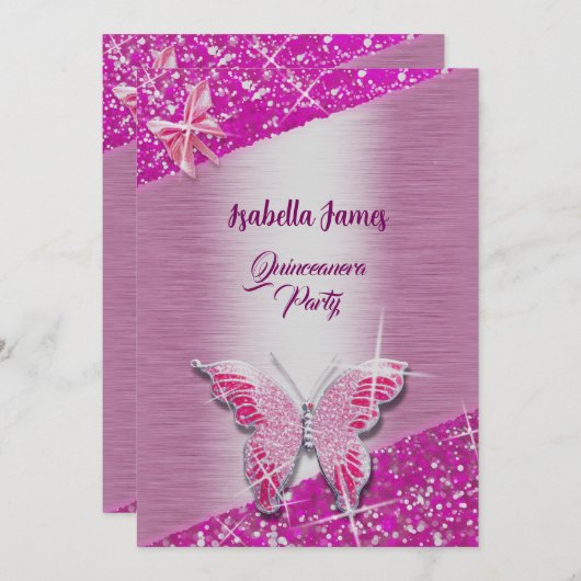 elegante glitter roze folie sparkle Butterfly clas Kaart (Voorkant / Achterkant)