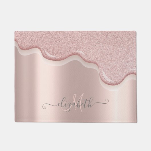 Elegante Glitter Roze Gouden Drips Monogram Deurmat (Voorkant)