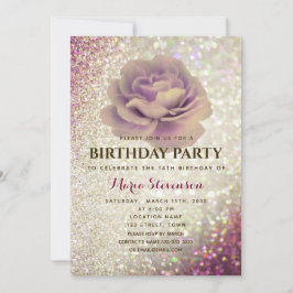 Elegante Glitter Roze Verjaardagsuitnodiging Kaart